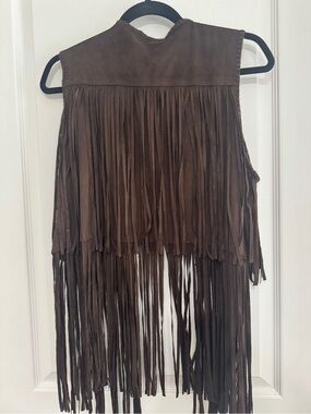 T Party Fashion Brown Fringe Suede-Look Vext